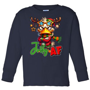 Reindeer Jolly Af Funny Sarcastic Grumpy Duck Christmas Toddler Long Sleeve Shirt