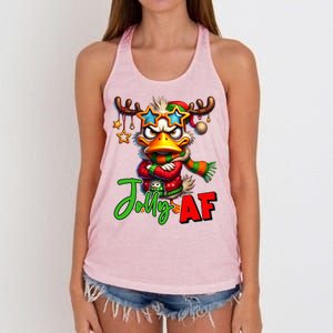 Reindeer Jolly Af Funny Sarcastic Grumpy Duck Christmas Women's Knotted Racerback Tank