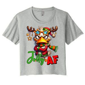 Reindeer Jolly Af Funny Sarcastic Grumpy Duck Christmas Women's Crop Top Tee