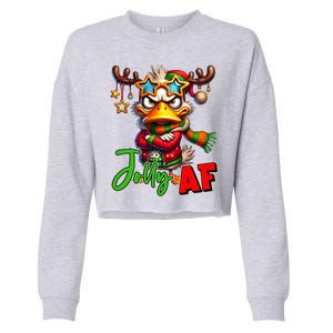 Reindeer Jolly Af Funny Sarcastic Grumpy Duck Christmas Cropped Pullover Crew