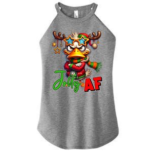 Reindeer Jolly Af Funny Sarcastic Grumpy Duck Christmas Women's Perfect Tri Rocker Tank