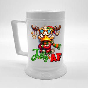 Reindeer Jolly Af Funny Sarcastic Grumpy Duck Christmas Beer Stein