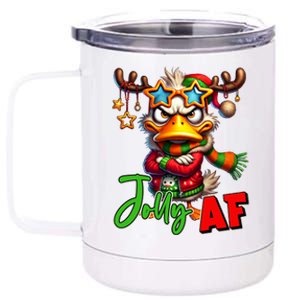 Reindeer Jolly Af Funny Sarcastic Grumpy Duck Christmas 12 oz Stainless Steel Tumbler Cup