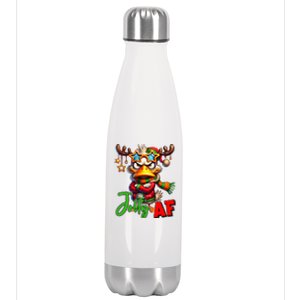 Reindeer Jolly Af Funny Sarcastic Grumpy Duck Christmas Stainless Steel Insulated Water Bottle