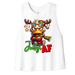 Reindeer Jolly Af Funny Sarcastic Grumpy Duck Christmas Women's Racerback Cropped Tank