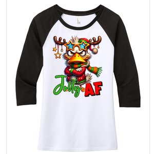 Reindeer Jolly Af Funny Sarcastic Grumpy Duck Christmas Women's Tri-Blend 3/4-Sleeve Raglan Shirt