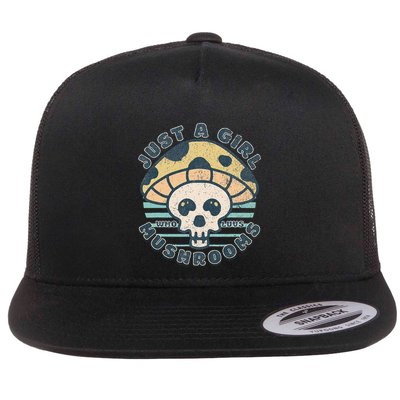 Retro Just A Girl Who Loves Mushrooms Mycology Medicinal Flat Bill Trucker Hat