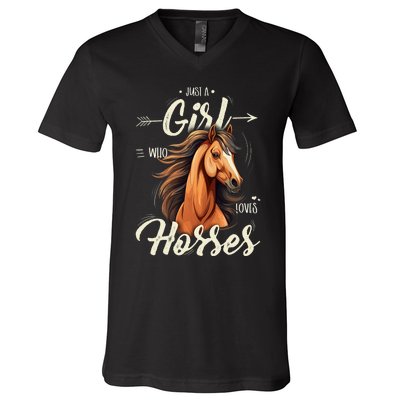 Riding Just A Girl Who Loves Horses V-Neck T-Shirt