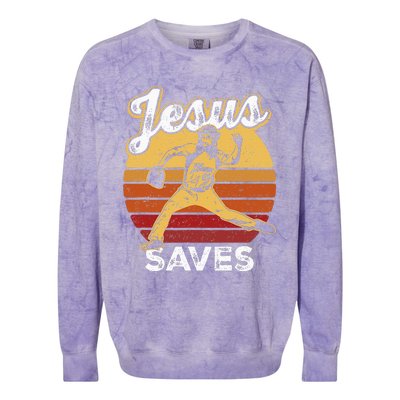 Retro Jesus A Saves Baseball Pitcher Fan Christian Colorblast Crewneck Sweatshirt