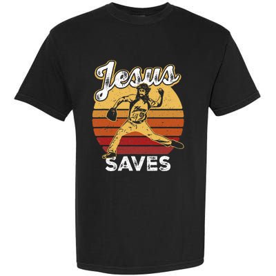 Retro Jesus A Saves Baseball Pitcher Fan Christian Garment-Dyed Heavyweight T-Shirt