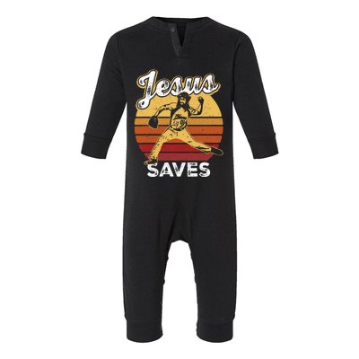 Retro Jesus A Saves Baseball Pitcher Fan Christian Infant Fleece One Piece