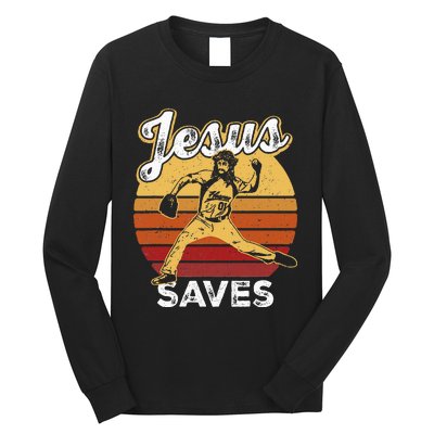 Retro Jesus A Saves Baseball Pitcher Fan Christian Long Sleeve Shirt