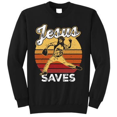 Retro Jesus A Saves Baseball Pitcher Fan Christian Sweatshirt