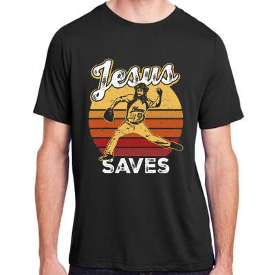 Retro Jesus A Saves Baseball Pitcher Fan Christian Adult ChromaSoft Performance T-Shirt