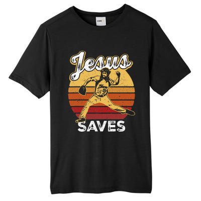 Retro Jesus A Saves Baseball Pitcher Fan Christian Tall Fusion ChromaSoft Performance T-Shirt