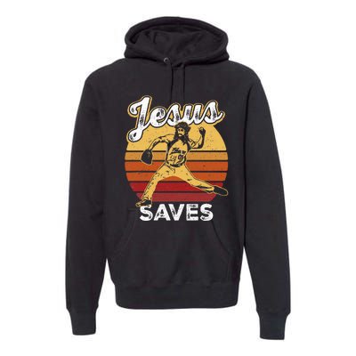 Retro Jesus A Saves Baseball Pitcher Fan Christian Premium Hoodie