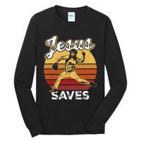 Retro Jesus A Saves Baseball Pitcher Fan Christian Tall Long Sleeve T-Shirt