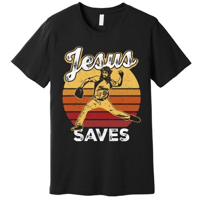 Retro Jesus A Saves Baseball Pitcher Fan Christian Premium T-Shirt