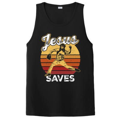 Retro Jesus A Saves Baseball Pitcher Fan Christian PosiCharge Competitor Tank