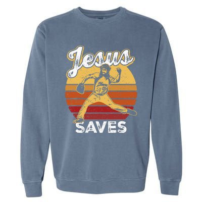 Retro Jesus A Saves Baseball Pitcher Fan Christian Garment-Dyed Sweatshirt