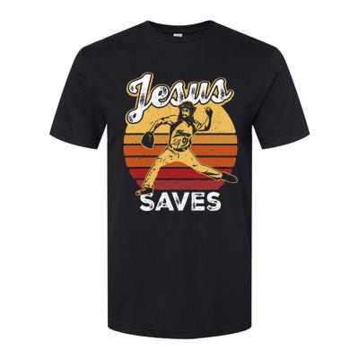 Retro Jesus A Saves Baseball Pitcher Fan Christian Softstyle® CVC T-Shirt