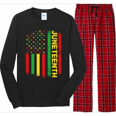 Retro Juneteenth American Flag June 19 1865 African American Meaningful Gift Long Sleeve Pajama Set