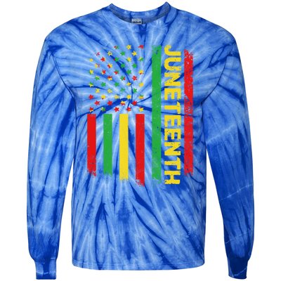 Retro Juneteenth American Flag June 19 1865 African American Meaningful Gift Tie-Dye Long Sleeve Shirt