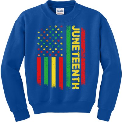 Retro Juneteenth American Flag June 19 1865 African American Meaningful Gift Kids Sweatshirt