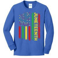 Retro Juneteenth American Flag June 19 1865 African American Meaningful Gift Kids Long Sleeve Shirt