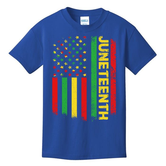 Retro Juneteenth American Flag June 19 1865 African American Meaningful Gift Kids T-Shirt