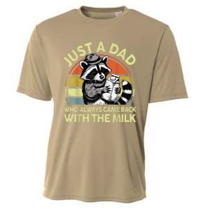 Raccoon Just A Dad Who Always Came Back Milk Funny Step Dad Cooling Performance Crew T-Shirt