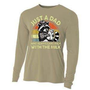 Raccoon Just A Dad Who Always Came Back Milk Funny Step Dad Cooling Performance Long Sleeve Crew