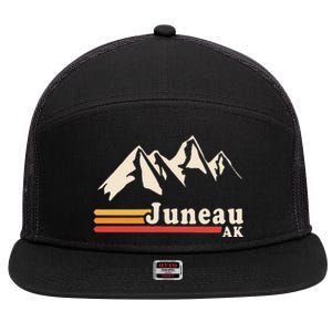 Retro Juneau Alaska Ak Mountain 7 Panel Mesh Trucker Snapback Hat