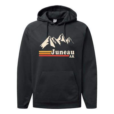 Retro Juneau Alaska Ak Mountain Performance Fleece Hoodie