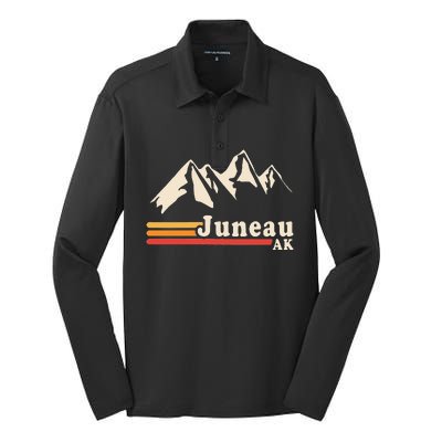 Retro Juneau Alaska Ak Mountain Silk Touch Performance Long Sleeve Polo