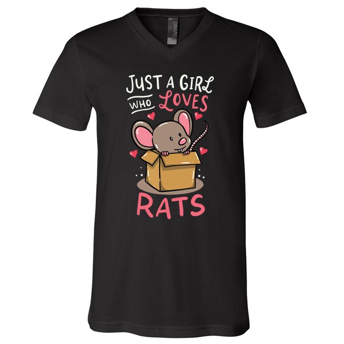 Rat Just A Girl Who Loves Rats Funny Cute Pet Gift V-Neck T-Shirt