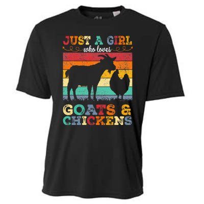 Retro Just A Girl Who Loves Chickens & Goats Farmer Cooling Performance Crew T-Shirt