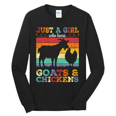 Retro Just A Girl Who Loves Chickens & Goats Farmer Tall Long Sleeve T-Shirt