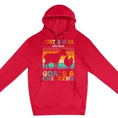 Retro Just A Girl Who Loves Chickens & Goats Farmer Premium Pullover Hoodie