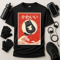 Retro Japanese Anime Cat Kawaii Japanese Word Cooling Performance Crew T-Shirt