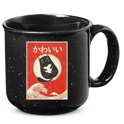Retro Japanese Anime Cat Kawaii Japanese Word 15oz Campfire Ceramic Mug
