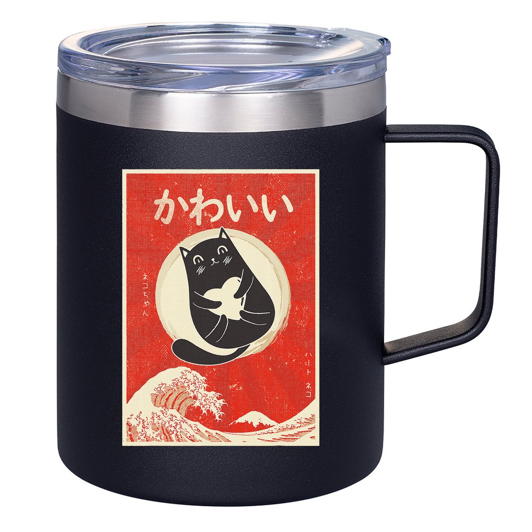 Retro Japanese Anime Cat Kawaii Japanese Word 12oz Stainless Steel Coffee Mug