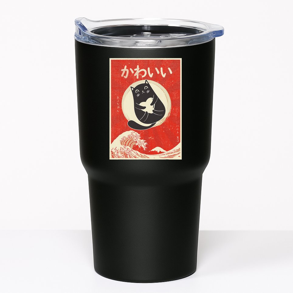 Retro Japanese Anime Cat Kawaii Japanese Word Tumbler