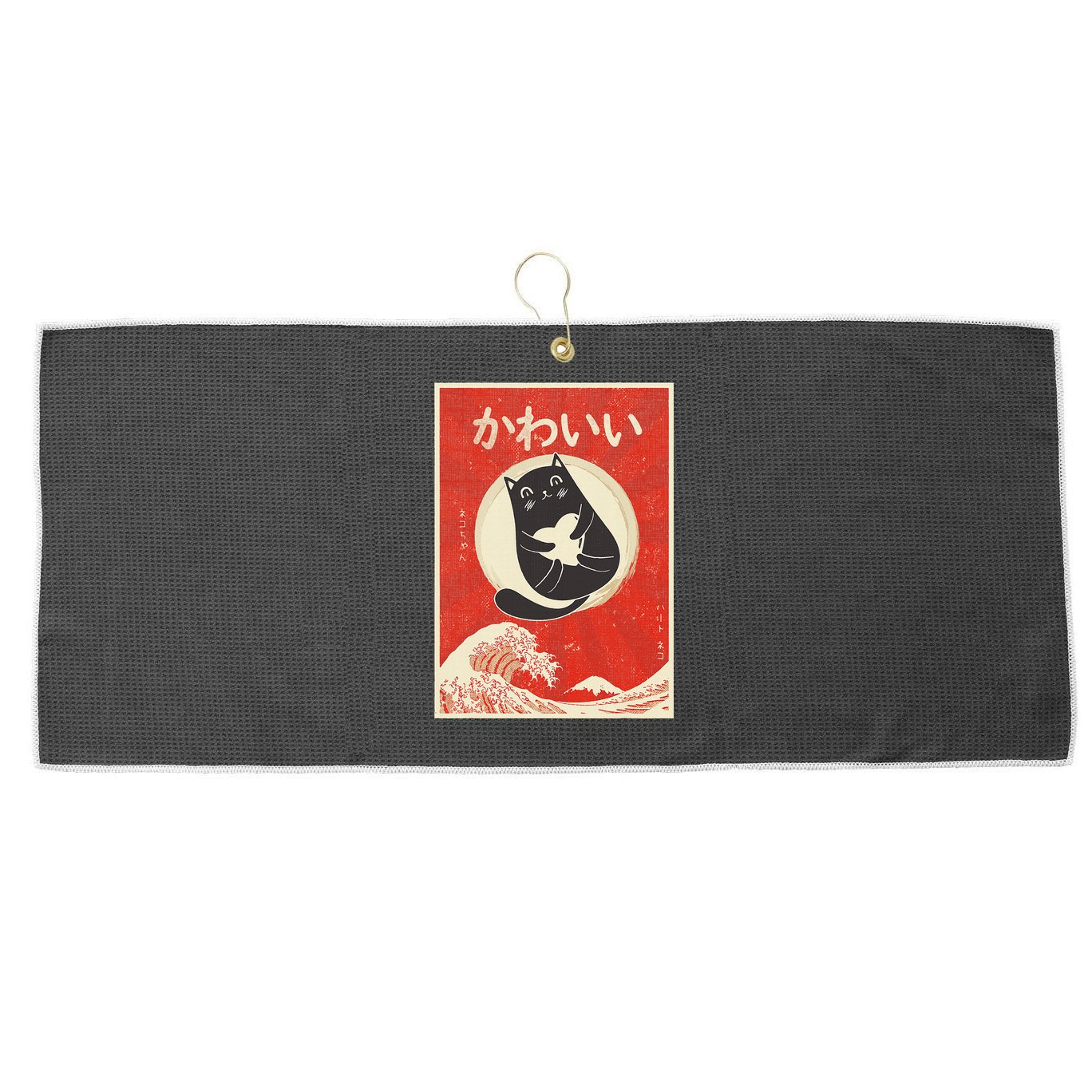 Retro Japanese Anime Cat Kawaii Japanese Word Large Microfiber Waffle Golf Towel