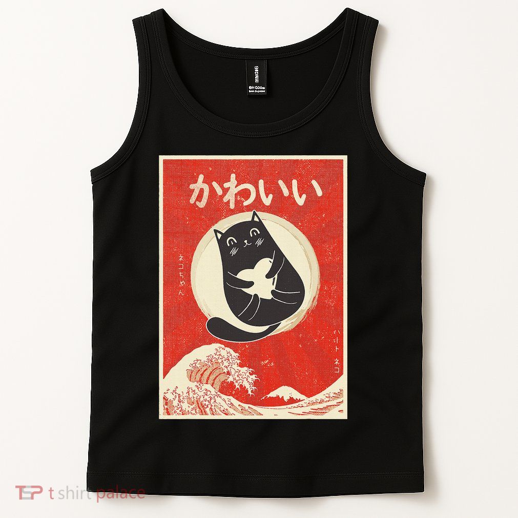 Retro Japanese Anime Cat Kawaii Japanese Word Tank Top