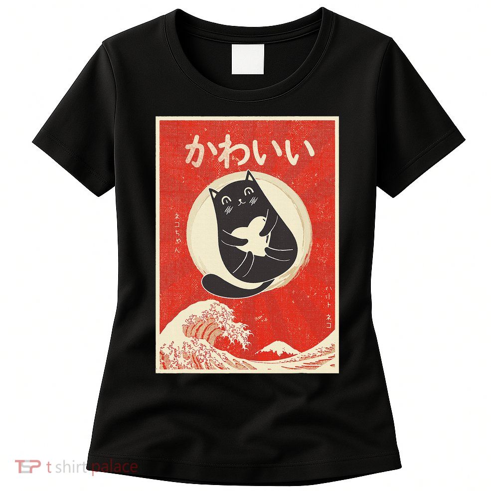 Retro Japanese Anime Cat Kawaii Japanese Word Womens T-Shirt