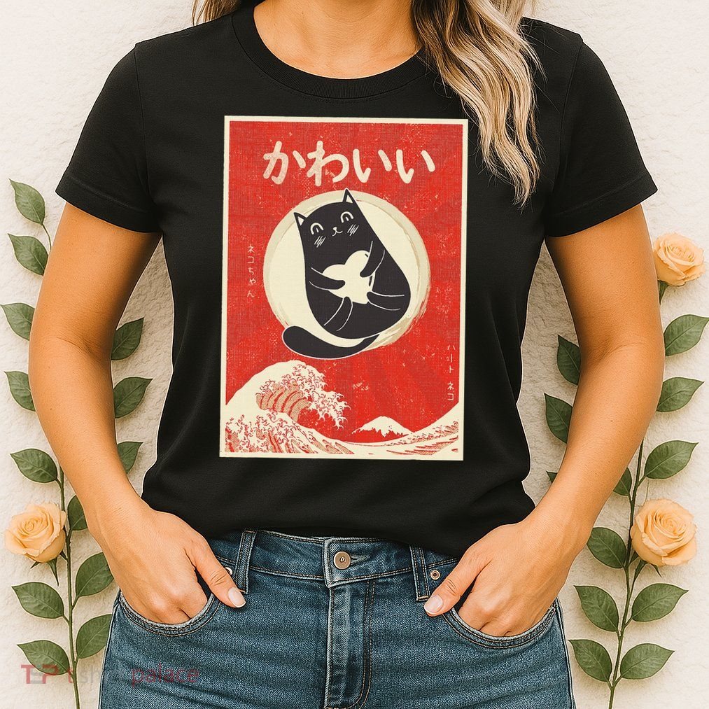 Retro Japanese Anime Cat Kawaii Japanese Word Womens T-Shirt