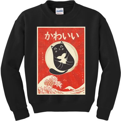 Retro Japanese Anime Cat Kawaii Japanese Word Kids Sweatshirt