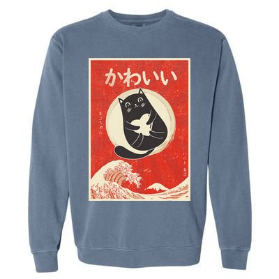 Retro Japanese Anime Cat Kawaii Japanese Word Garment-Dyed Sweatshirt