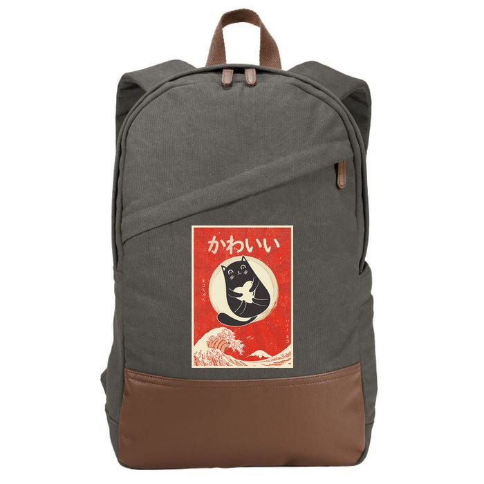 Retro Japanese Anime Cat Kawaii Japanese Word Cotton Canvas Backpack